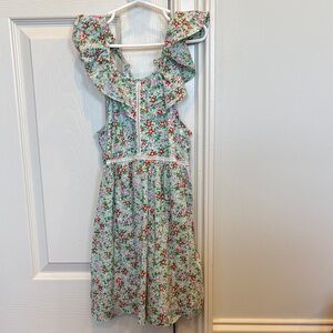 Crewcuts Floral Ruffle Kids Dress - Green and Red